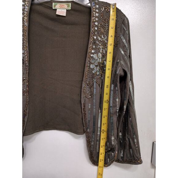 VNT Beaded Sequins Bolero Shrug Sz M Brown Sparkle Wedding Party Elegant Regency - Picture 15 of 16